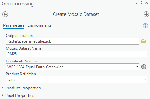 Configuring the Create Mosaic Dataset tool