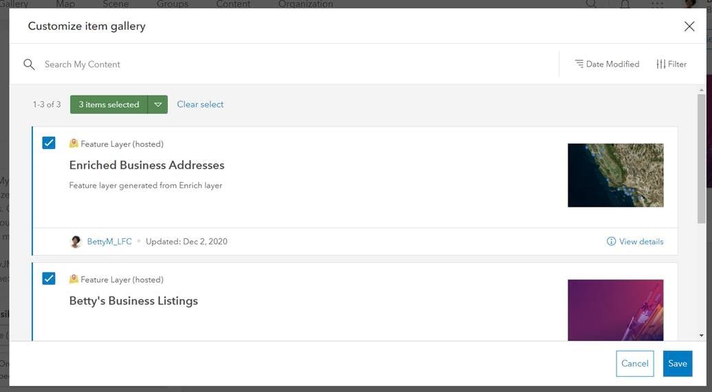 Choose item from Customize item gallery page Choose item from Customize item gallery page