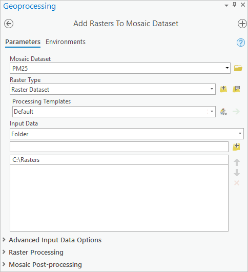 Configuring the Add Rasters To Mosaic Dataset tool