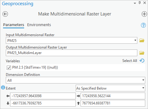 Configuring the Make Multidimensional Raster Layer tool