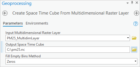 Configuring the Create Space Time Cube From Multidimensional Raster Layer tool