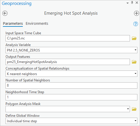 Configuring the Emerging Hot Spot Analysis tool