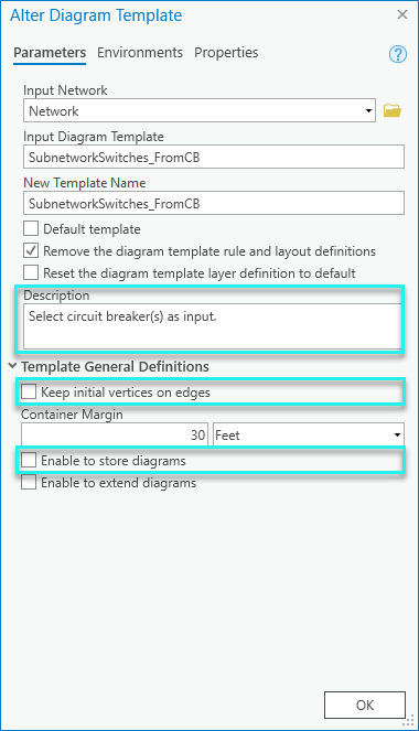 Alter Diagram Template with the highlighted settings that must be considered