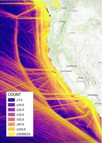 Layer result showing shipping lanes