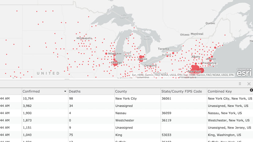 Coronavirus COVID-19 Data Available by County from Johns Hopkins University