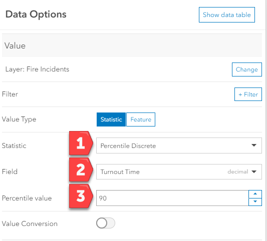 Percentile configuration screen