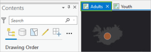 The Adults map tab selected above the map view