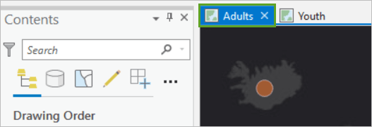 The Adults map tab selected above the map view The Adults map tab selected above the map view