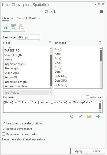 Configure labels window.