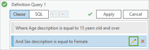 The edit button next to the second clause of Definition Query 1