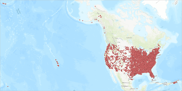 Map of toxic release facilities across the United States