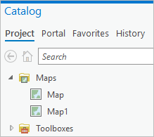 Map and Map1 in the Catalog pane
