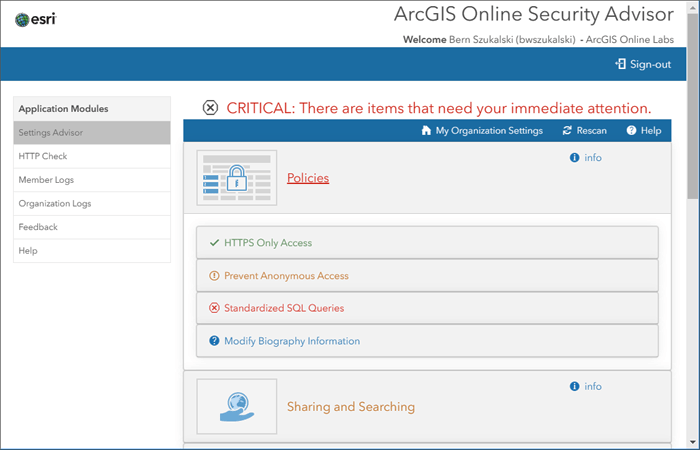 Conseiller de sécurité ArcGIS Online