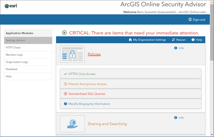 ArcGIS Online Security Advisor ArcGIS Online Security Advisor