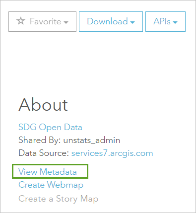 View Metadata link under About on the SDG Data Hub site