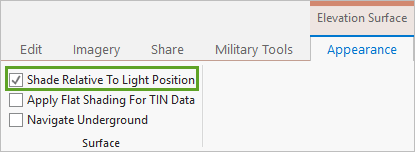 Shade Relative To Light Position checkbox on the Appearance ribbon Shade Relative To Light Position checkbox on the Appearance ribbon