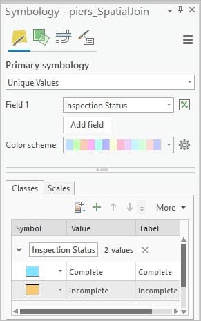 Symbology window for piers spatial join layer