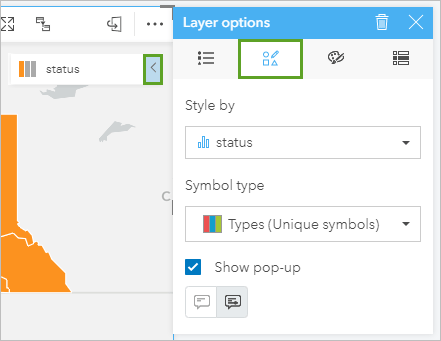 Change the layer options for the map