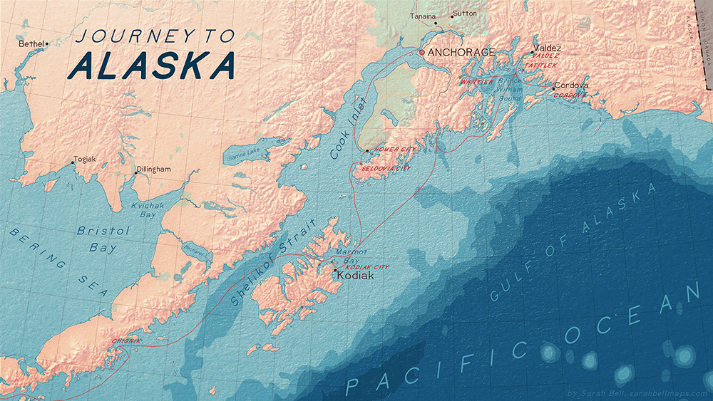 Map of Alaska using BellTopo Sans font