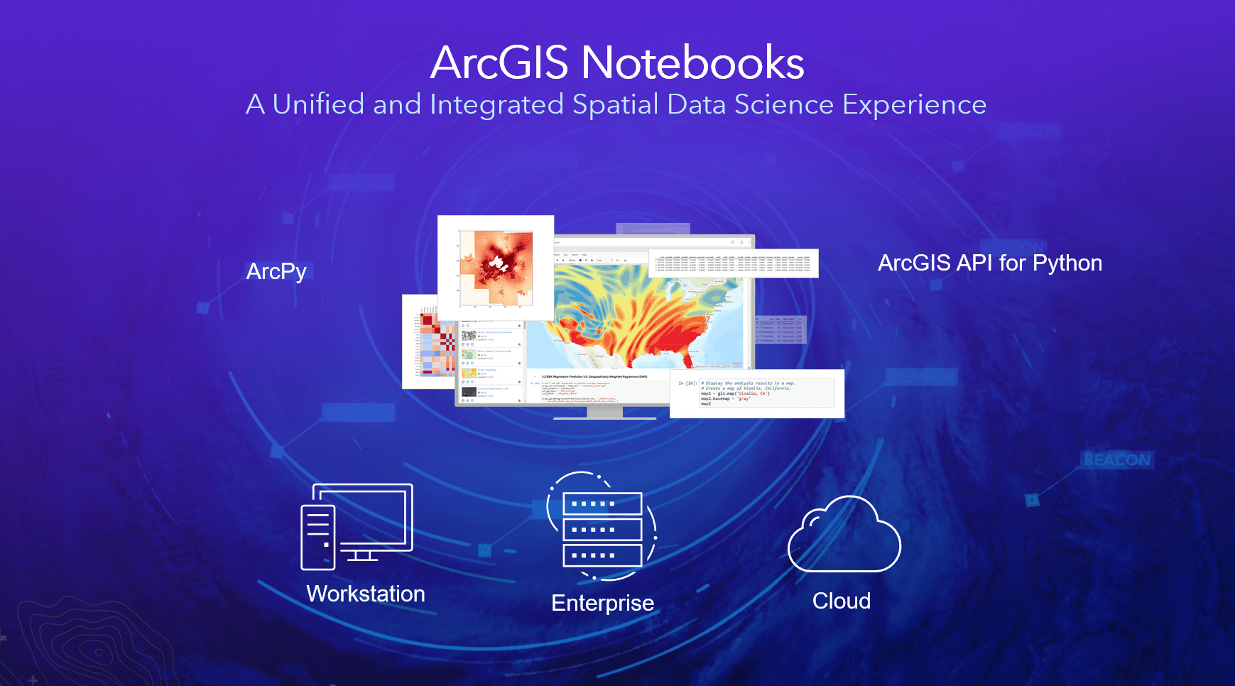 ArcGIS Notebooks can be deployed on premise, in the cloud or on your desktop. ArcGIS Notebooks can be deployed on premise, in the cloud or on your desktop.