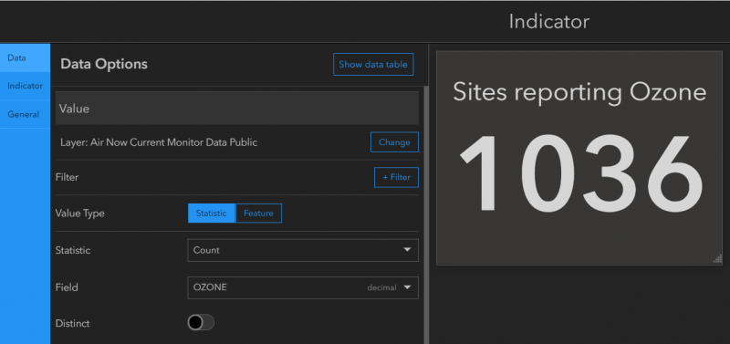 Configuration screen for the improved count statistic in Indicator element. Configuration screen for the improved count statistic in Indicator element.