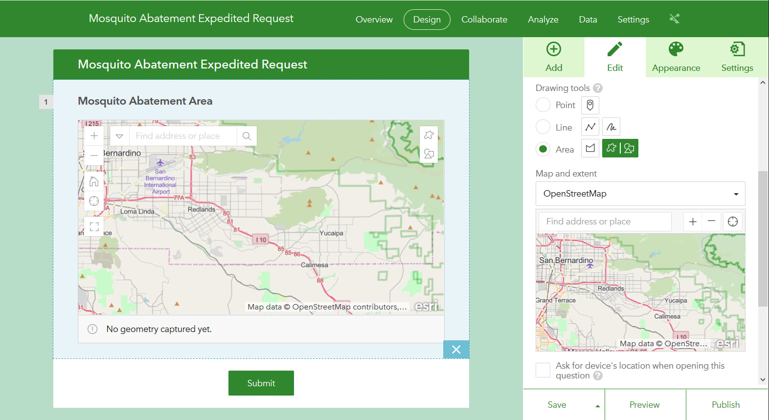 Survey123 Map Question Type in Designer