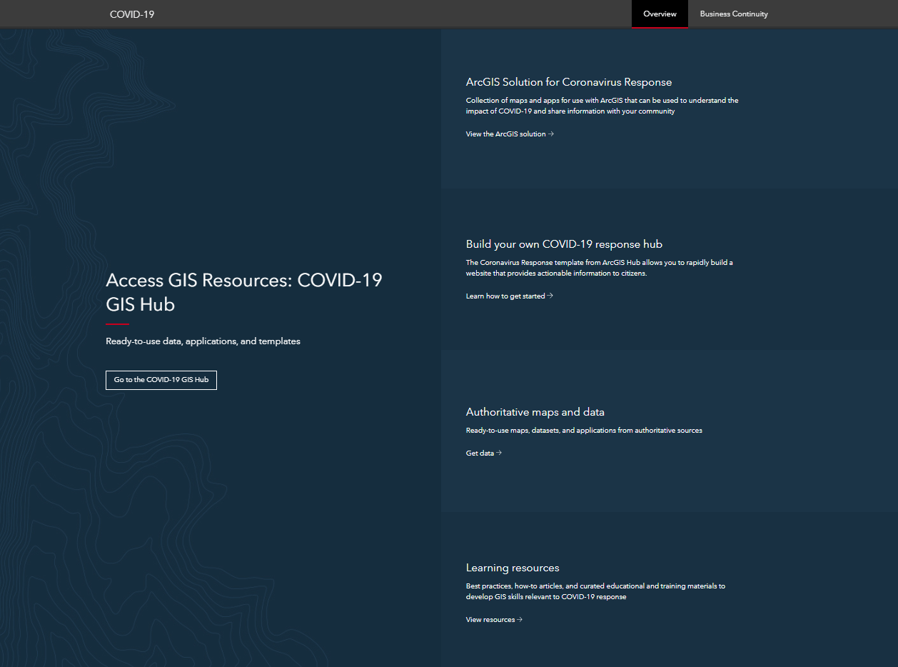Esri COVID-19 Resources and GIS Hub