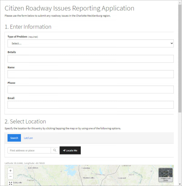 GeoForm application for citizen roadway reporter