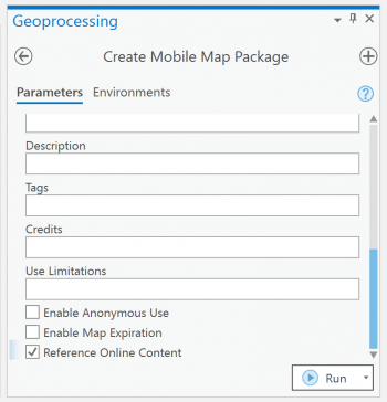 Image showing the ArcGIS Pro 2.6 Create Mobile Map Package tool