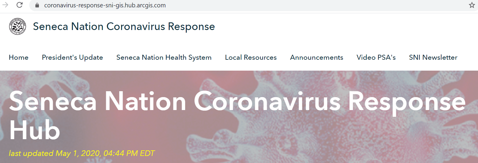 Screenshot of Seneca Nation's Coronavirus Response Hub