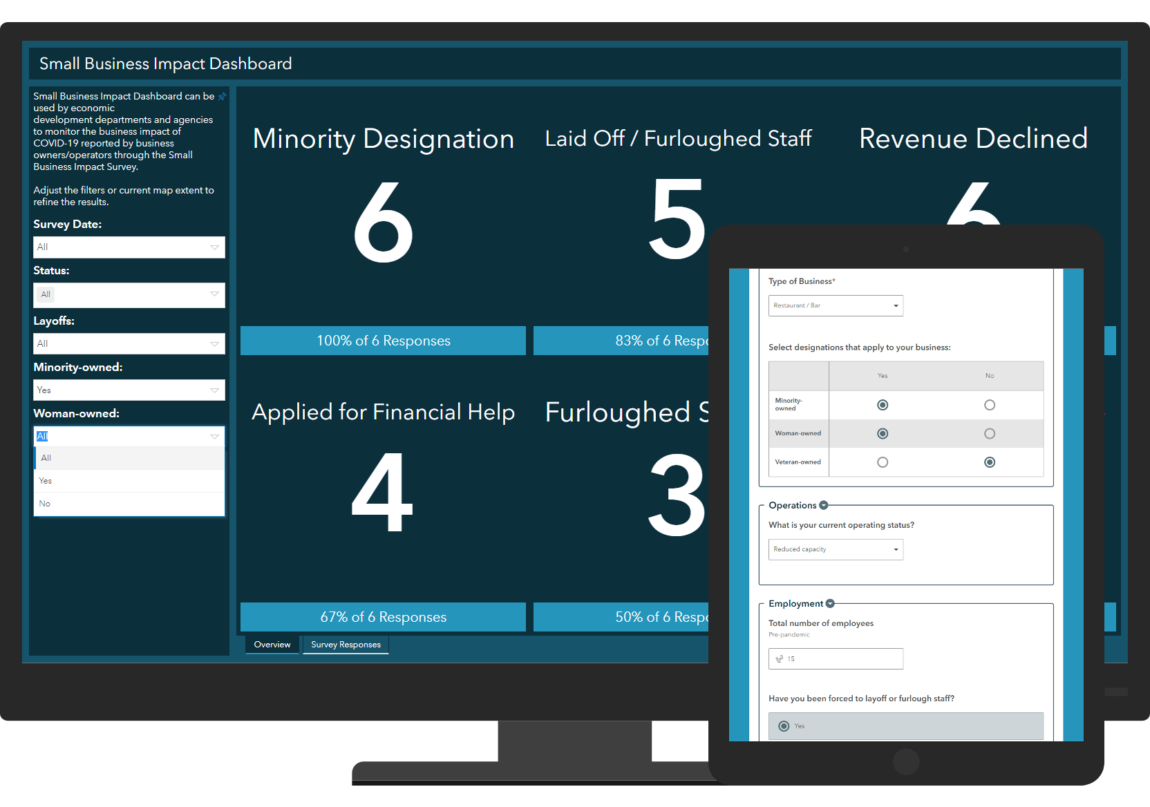 Screenshot of Small Business Impact Survey and Dashboard Applications