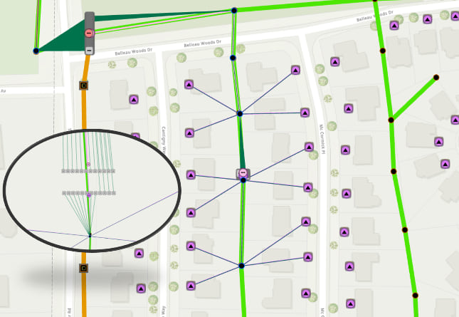 Map of a telecommunications network.