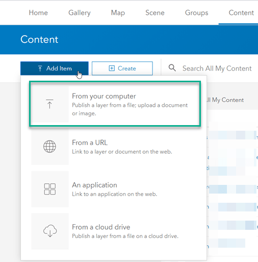 Screenshot of working from the Content tab: click Add Item -> From your computer Screenshot of working from the Content tab: click Add Item -> From your computer