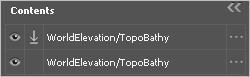 Two TopoBathy layers in the Contents list, only one has a download icon Two TopoBathy layers in the Contents list, only one has a download icon