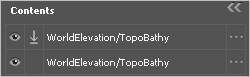Two TopoBathy layers in the Contents list, only one has a download icon