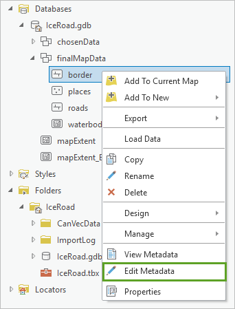 Edit metadata on the context menu in the Catalog pane