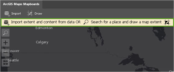The yellow banner reads: Import extent and content from data OR Search for a place and draw a map extent The yellow banner reads: Import extent and content from data OR Search for a place and draw a map extent