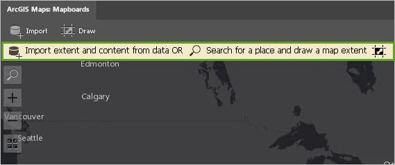 The yellow banner reads: Import extent and content from data OR Search for a place and draw a map extent