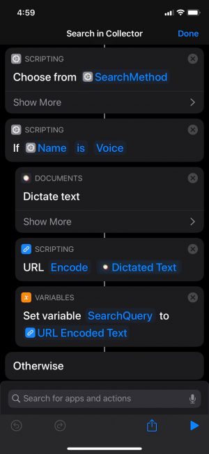 IOS Shortcut Defining Search Entry