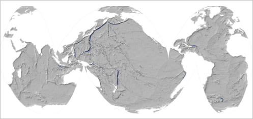 Map of the oceans with white land