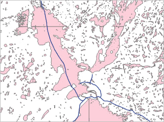 Road data passing through some lake data