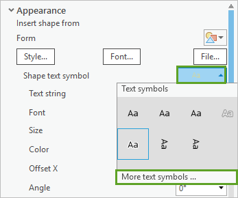 More text symbols in the Shape text symbol picker