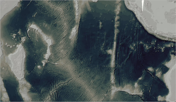 Bathymetry with different color gradients and hillshade texture