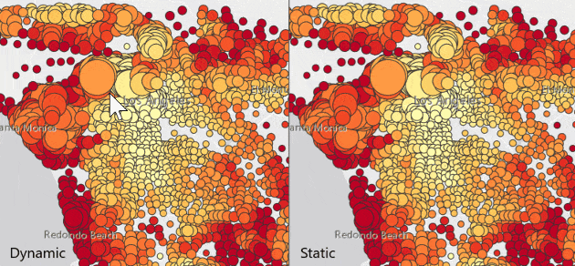 Image showing difference between ArcGIS Runtime dynamic and static rendering modes.