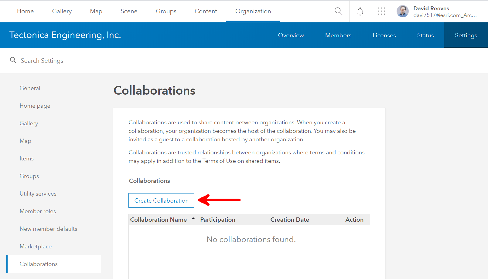Only a user with administrative privileges can create a collaboration.