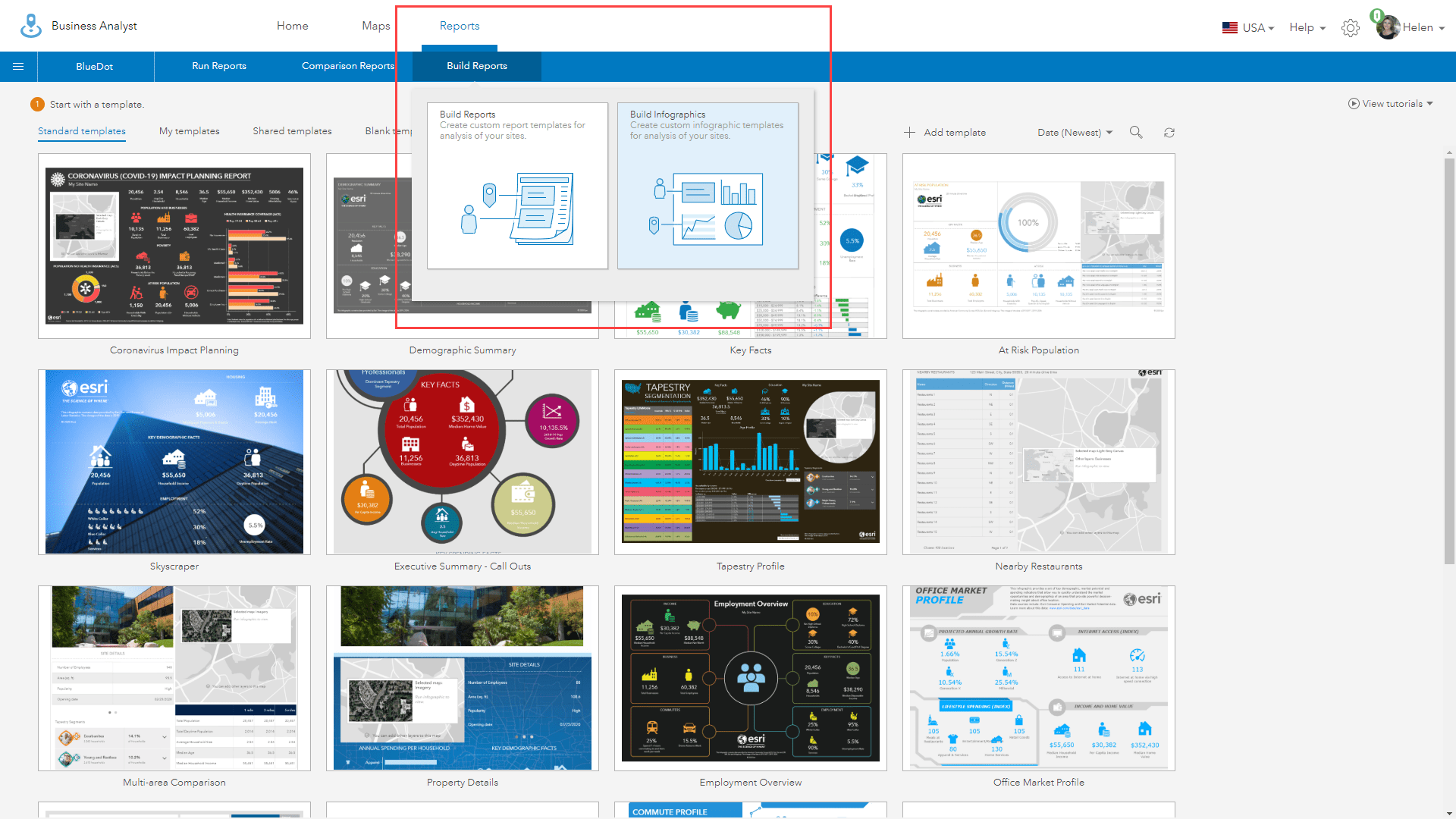 Build infographics menu