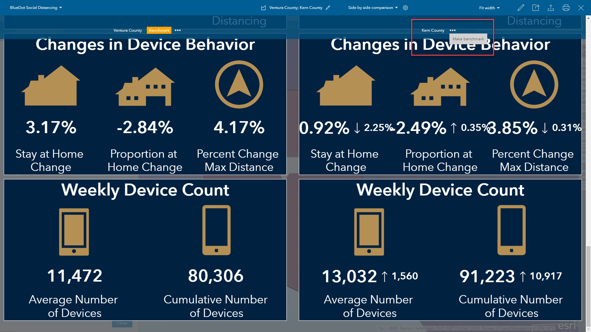 Analyzing BlueDot Social Distancing Data using Business Analyst Web