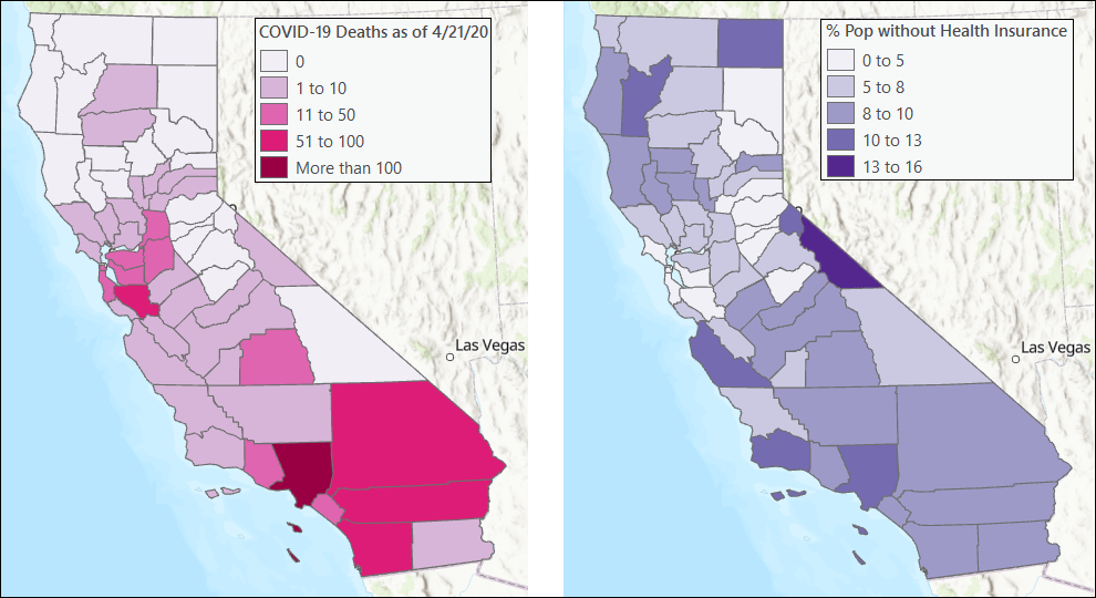 Some of the county data mapped