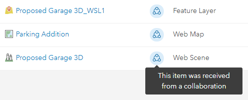 Items received via collaboration will be marked with an icon.