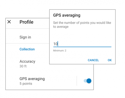 Collector GPS Averaging settings